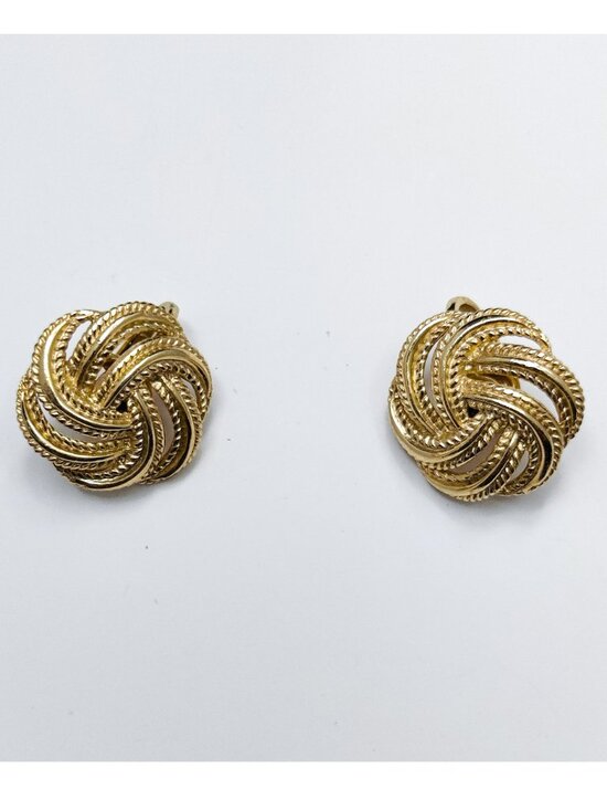 Trifari Jewelry - Vintage 1950-60s Signed Crown Trifari Gold Plated Weave Knot Earrings Clip On
